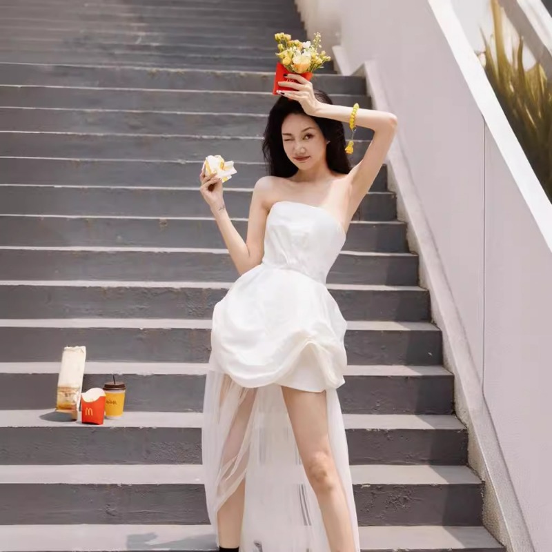 Photography Basic - Robe de matinée blanche française sans